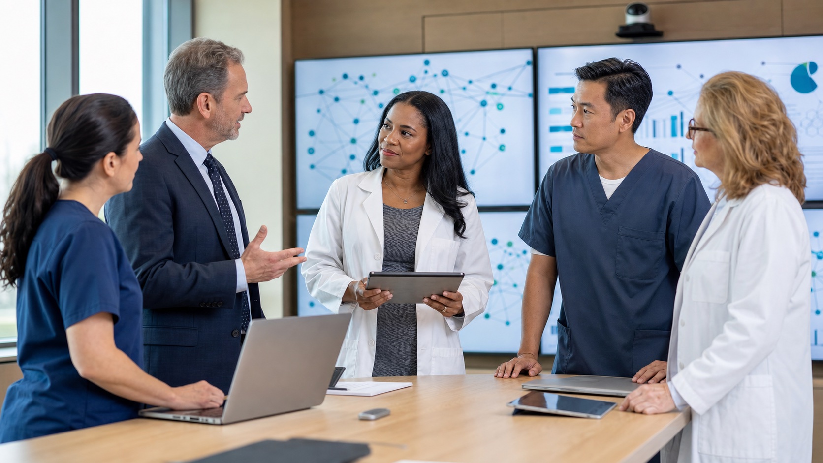 Provider network leaders and clinicians reviewing telehealth operations