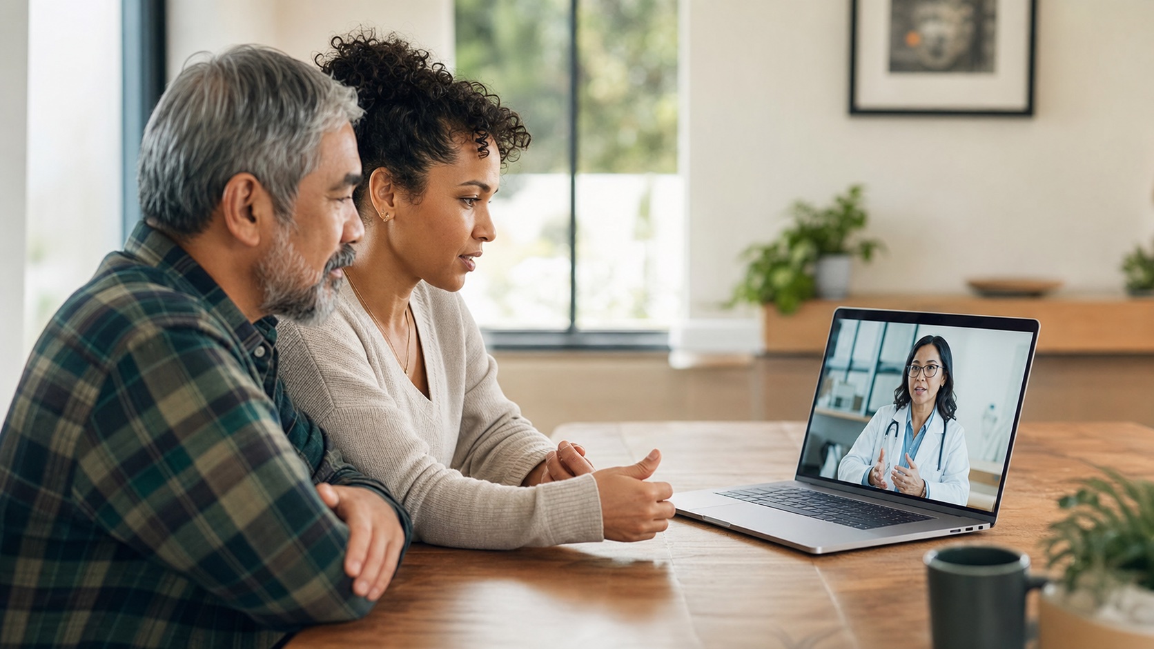 Patients using telehealth from home on a laptop